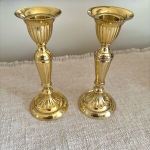 Vintage Brass Candlesticks Pair Fluted Beaded Aged Patina